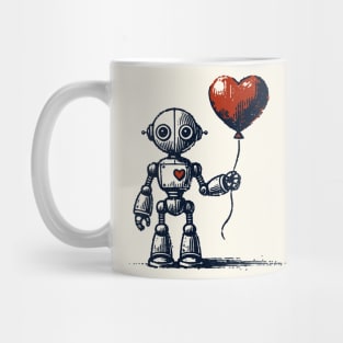 Vintage robot with a heart balloon Mug